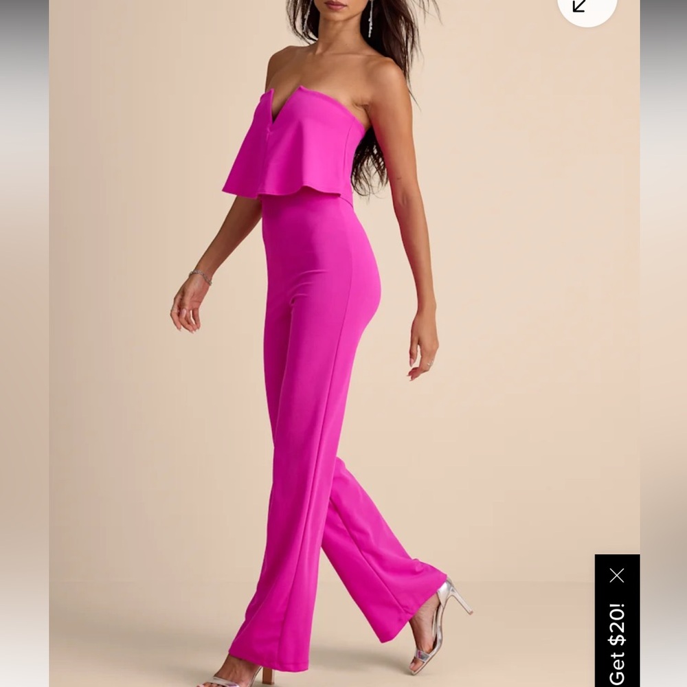 Lulu's Strapless Wide-Leg Jumpsuit in Hot Pink